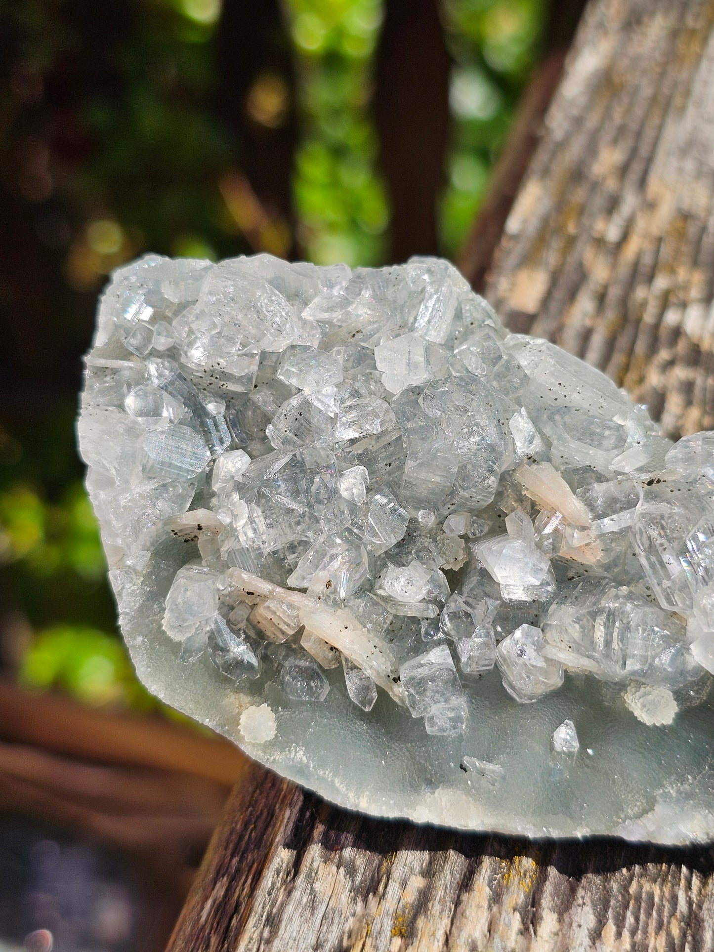 Apophyllite et Stilbite sur Calcédoine bleue AC19