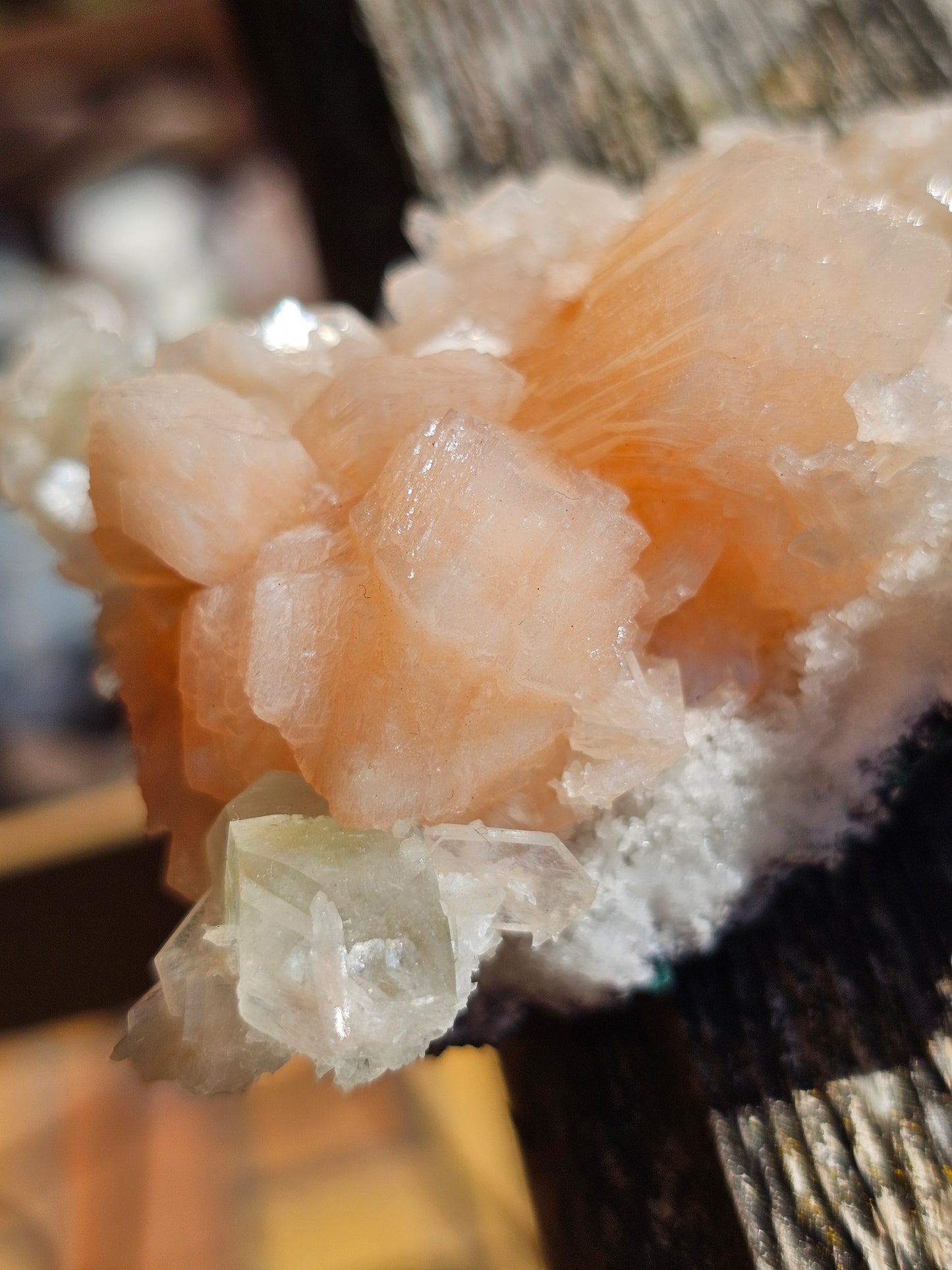 Apophyllite, Apophyllite verte, Stilbite sur Calcédoine blanche U