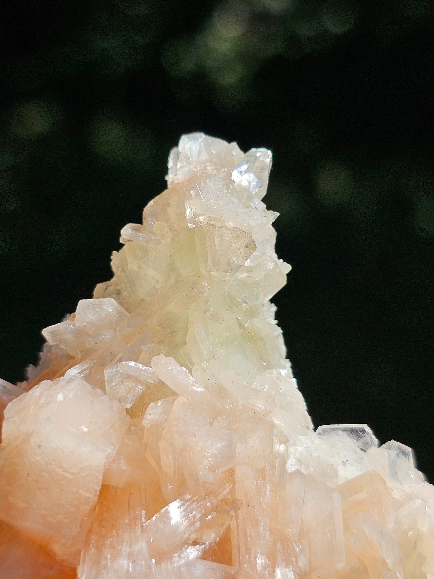 Apophyllite, Apophyllite verte, Stilbite sur Calcédoine blanche U