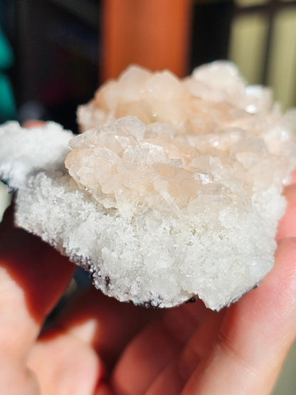 Apophyllite, Apophyllite verte, Stilbite sur Calcédoine blanche U