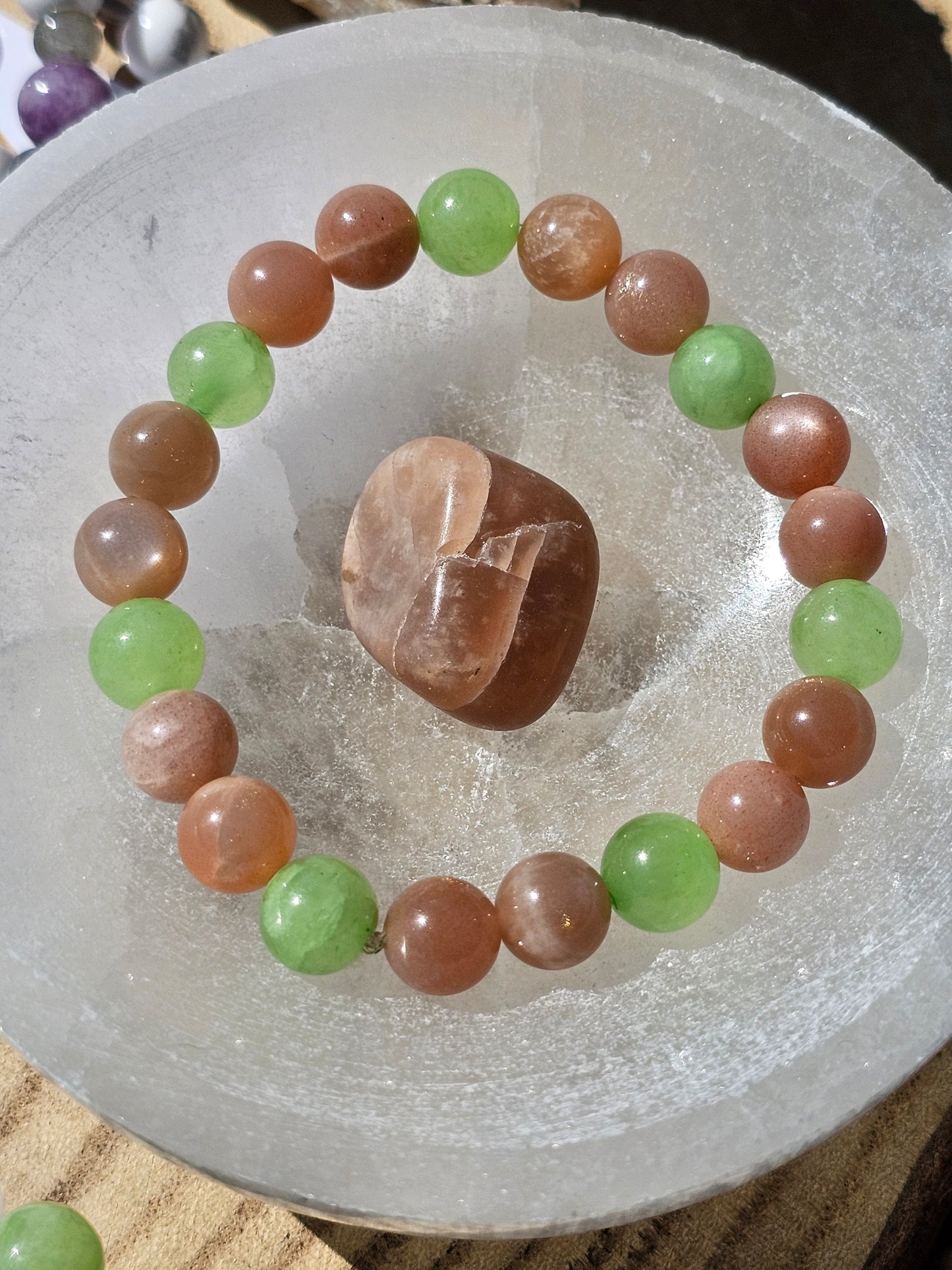 Bracelet Calcite verte et pierre de lune rose