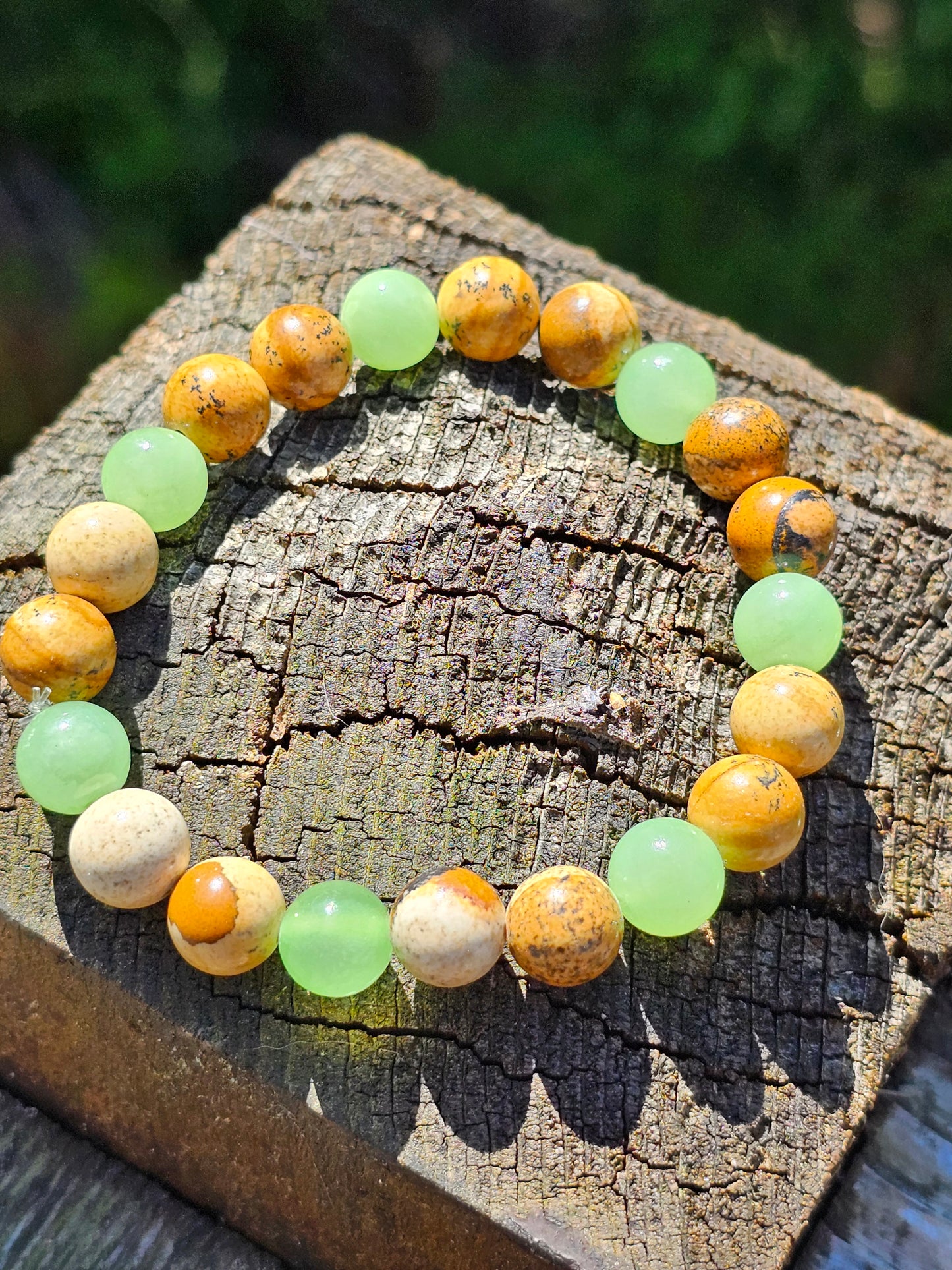 Bracelet Calcite verte et Jaspe paysage