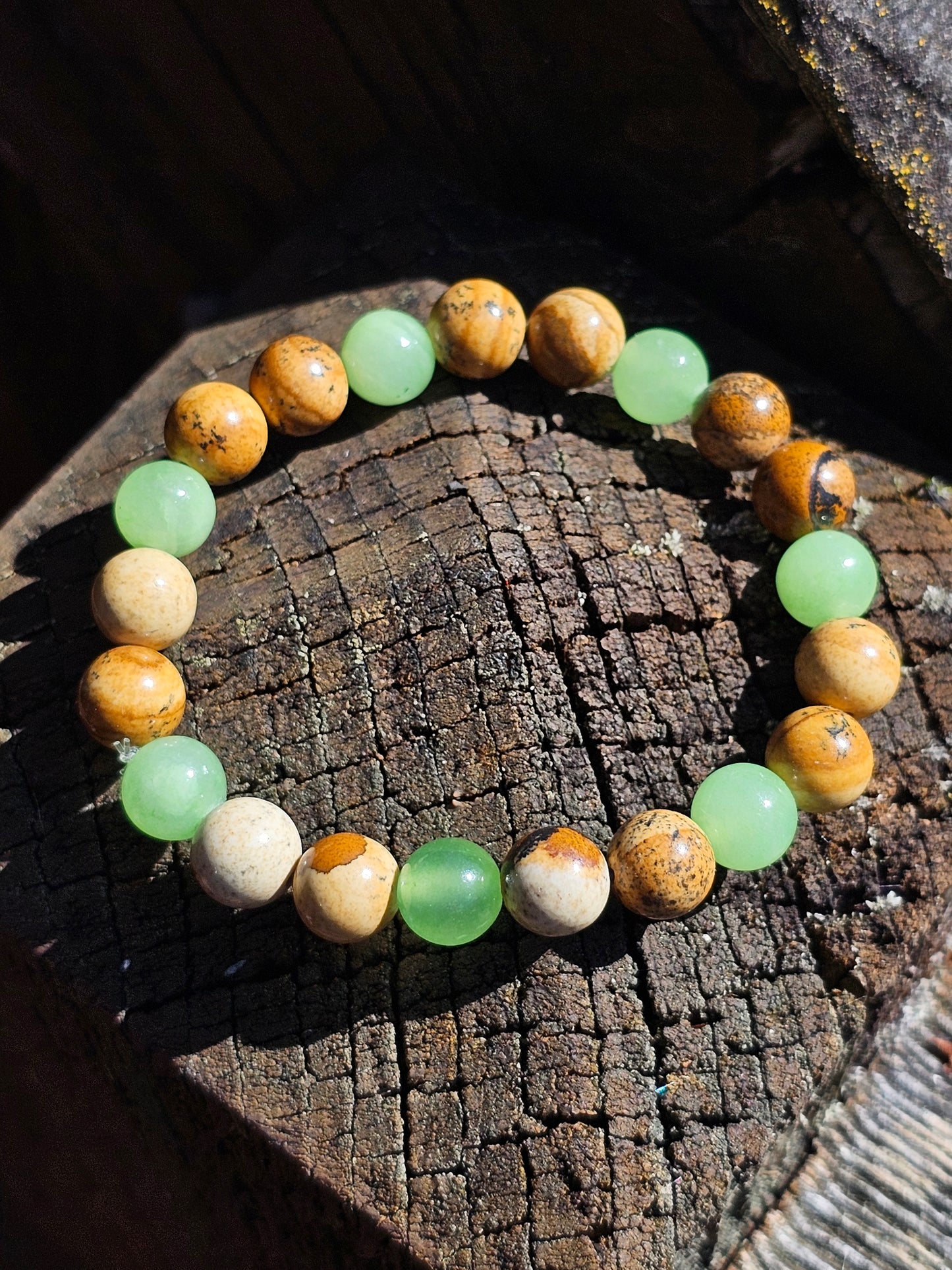 Bracelet Calcite verte et Jaspe paysage