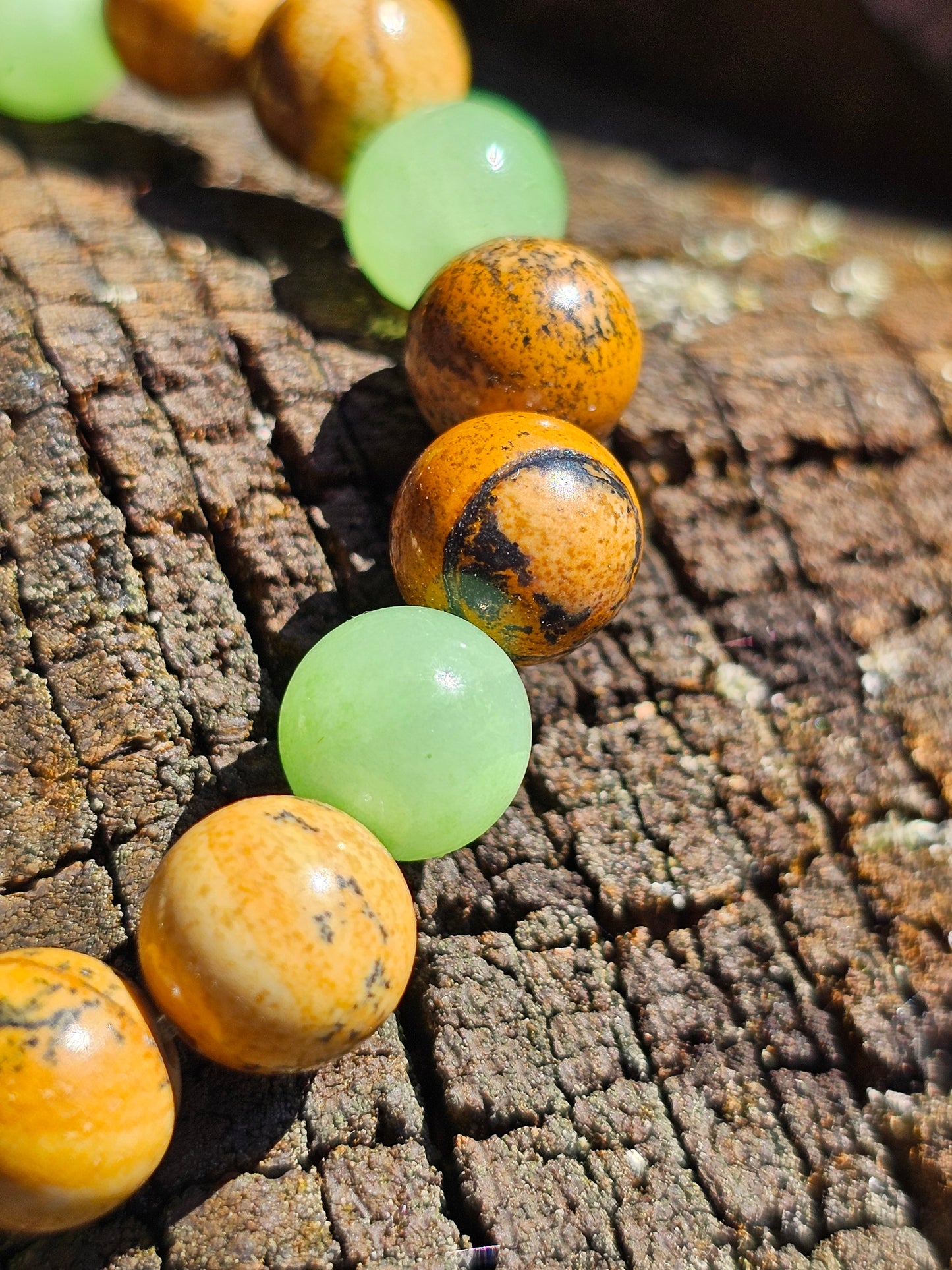 Bracelet Calcite verte et Jaspe paysage