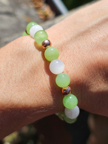 Bracelet Calcite verte, Sélénite et argent rosé