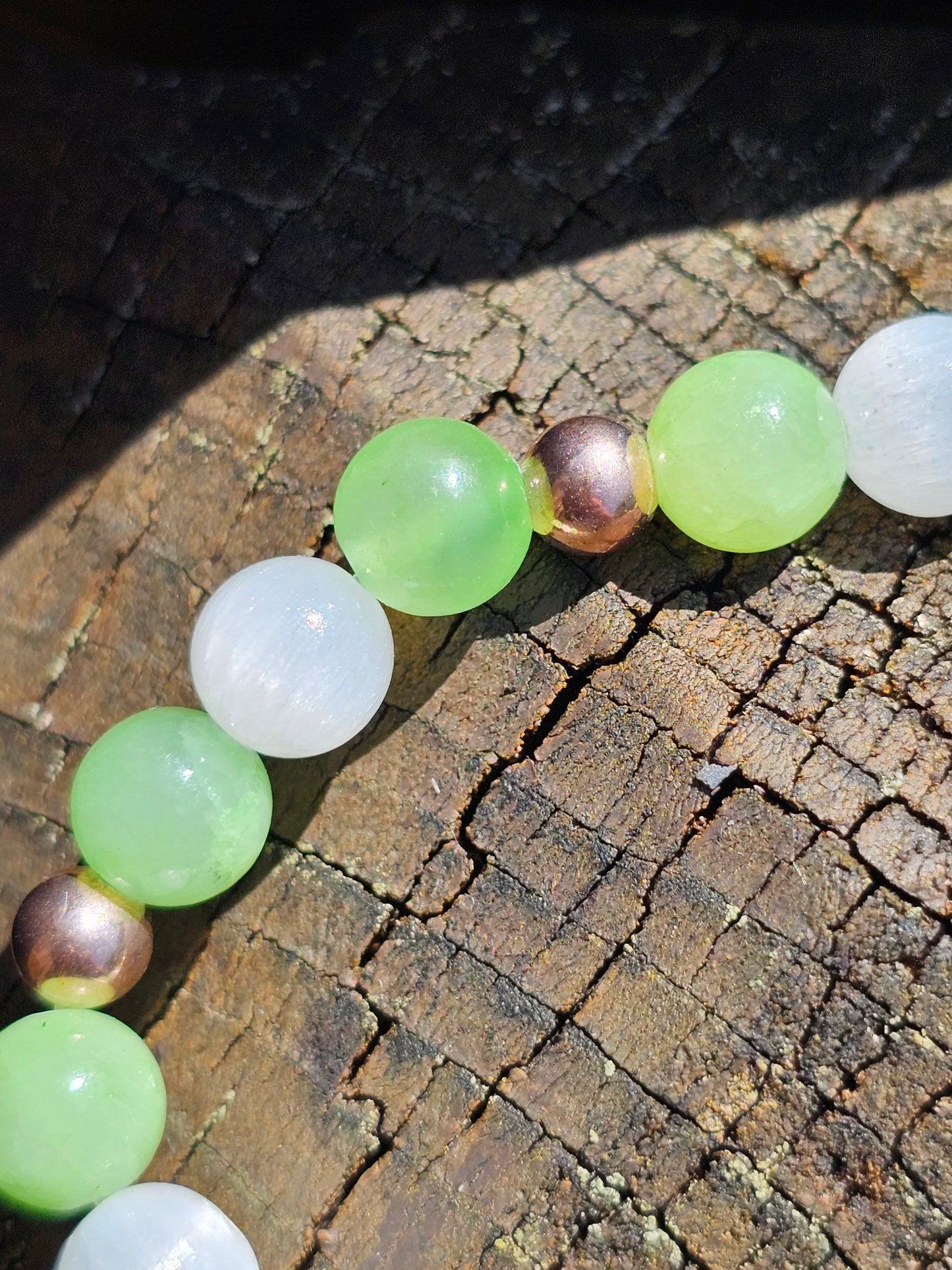 Bracelet Calcite verte, Sélénite et argent rosé