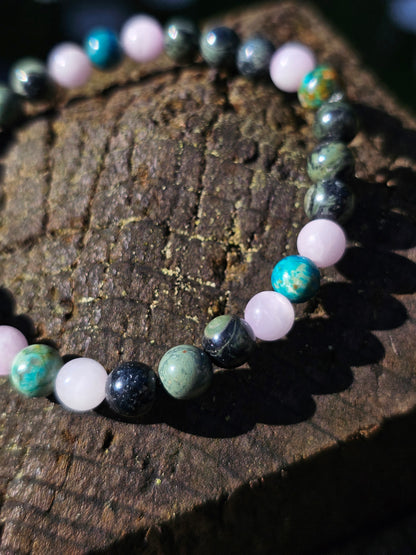 Bracelet Kunzite, Jaspe Kambaba et Chrysocolle