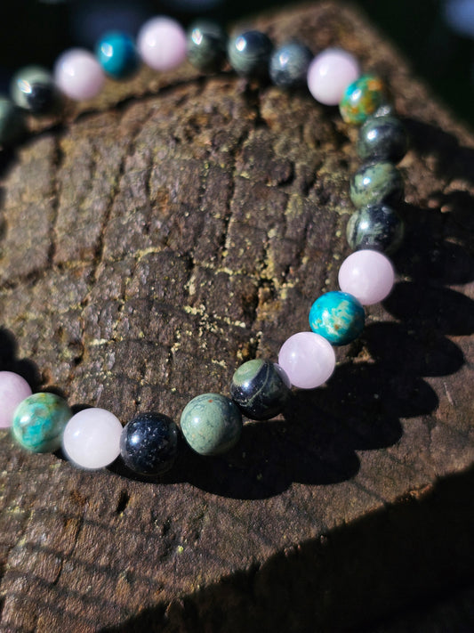 Bracelet Kunzite, Jaspe Kambaba et Chrysocolle