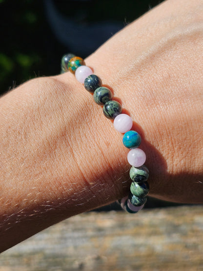 Bracelet Kunzite, Jaspe Kambaba et Chrysocolle