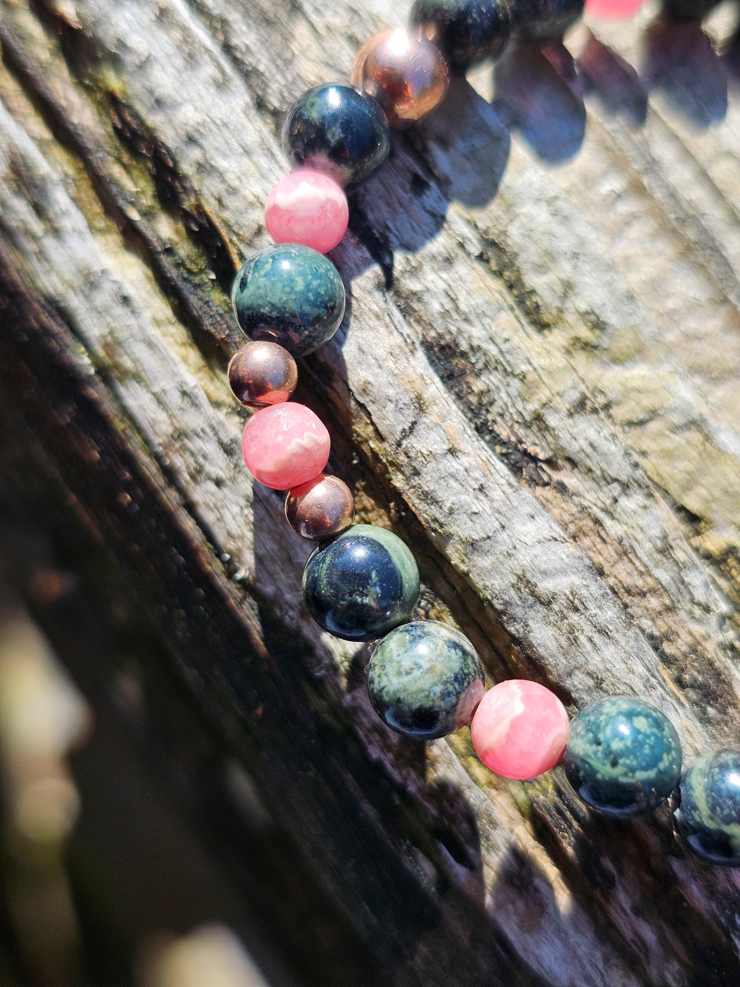 Bracelet Rhodochrosite, Jaspe Kambaba et argent rosé