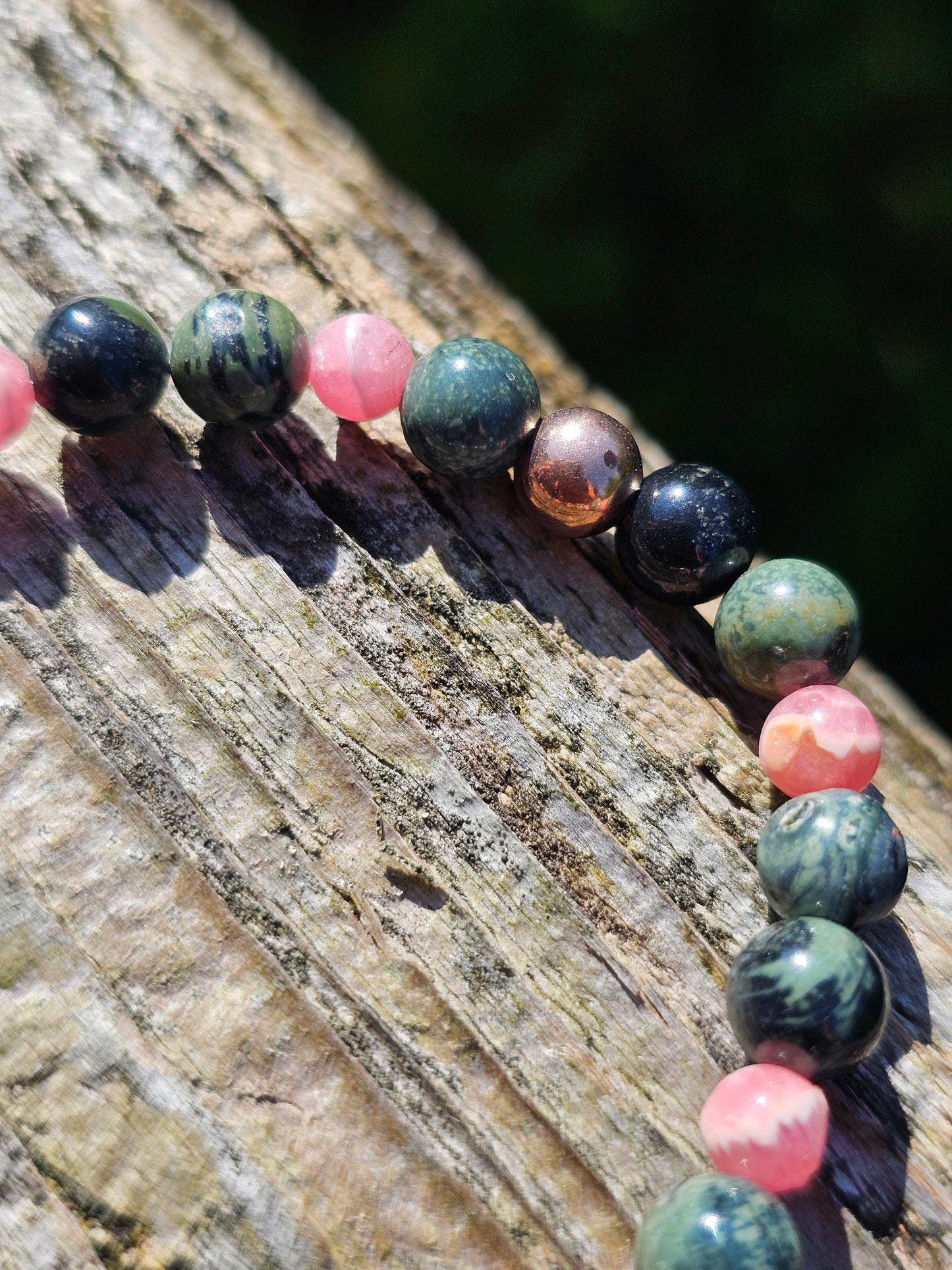 Bracelet Rhodochrosite, Jaspe Kambaba et argent rosé