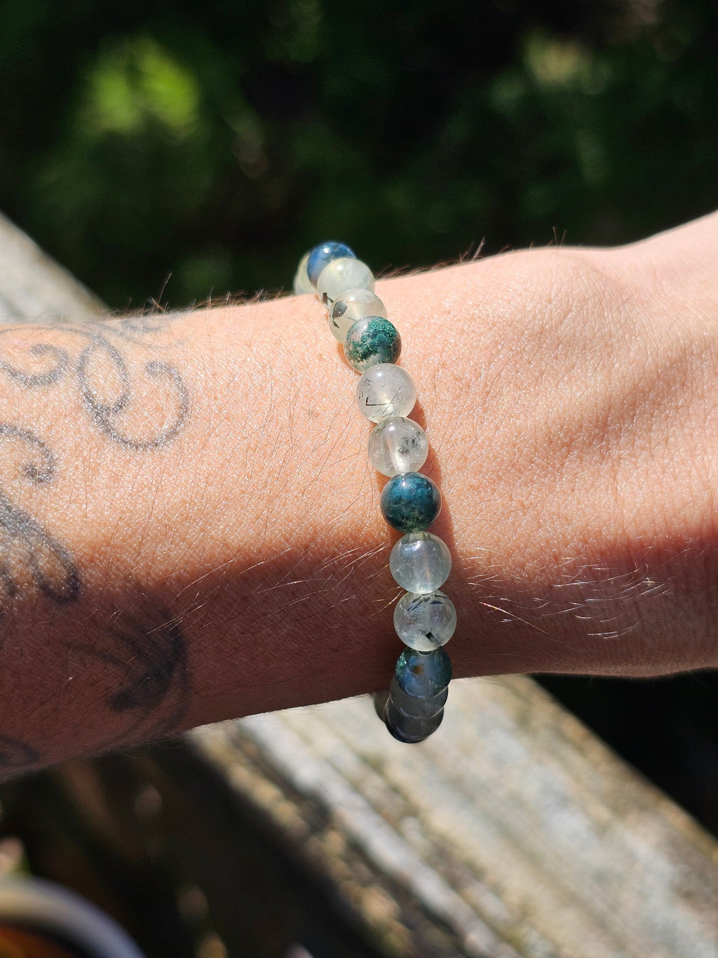 Bracelet Prehnite et Agate mousse