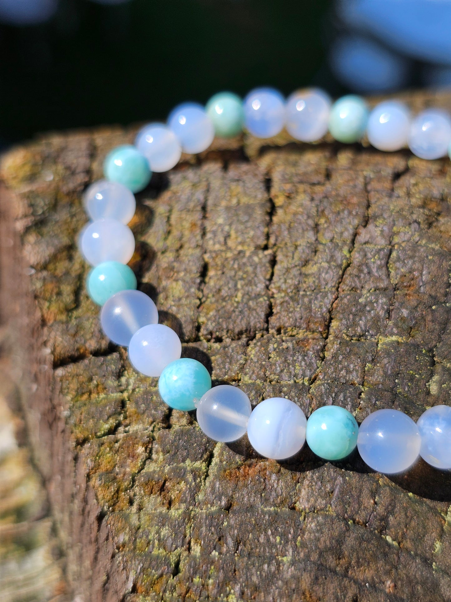 Bracelet Calcédoine bleue et Larimar