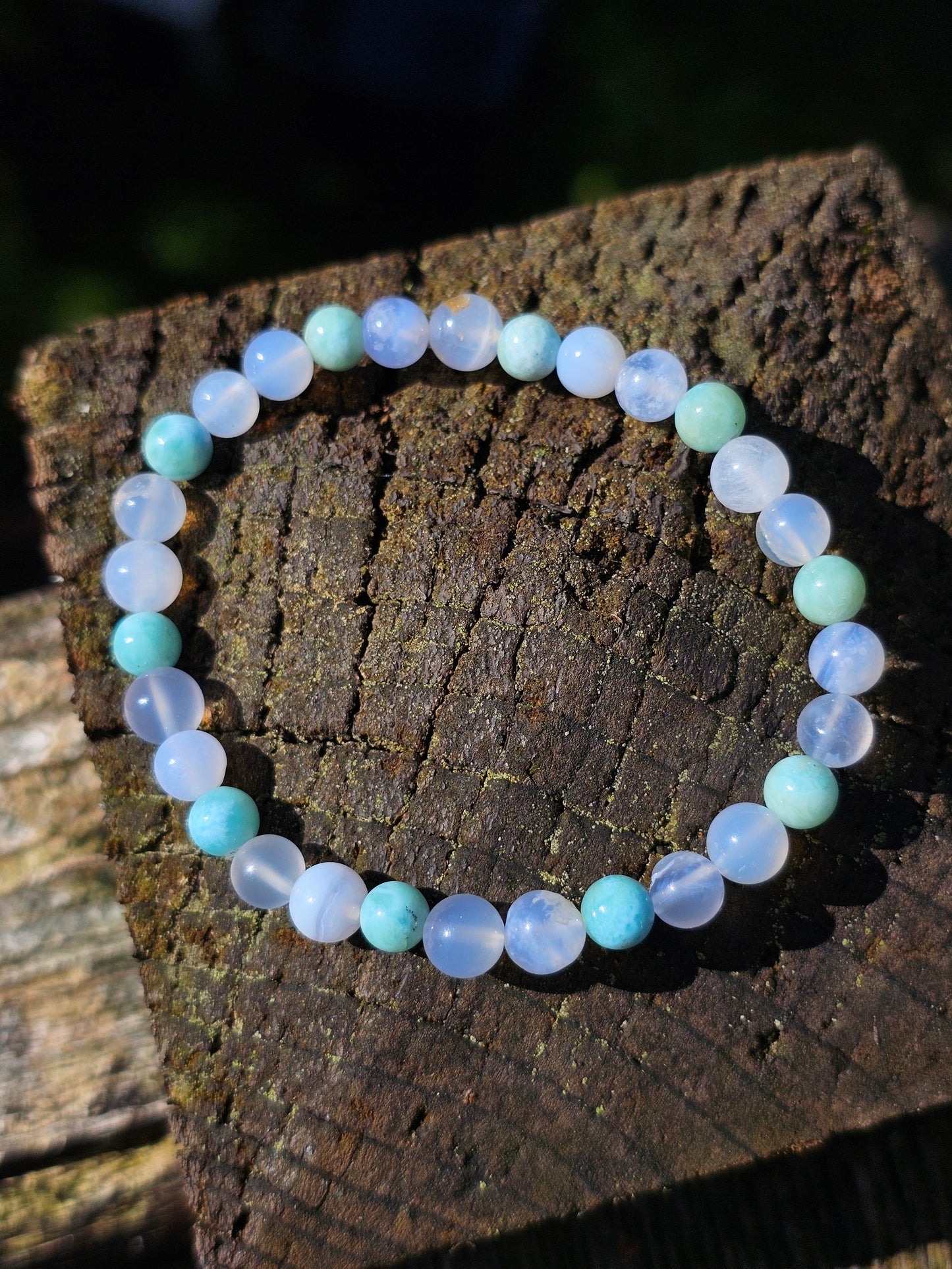 Bracelet Calcédoine bleue et Larimar