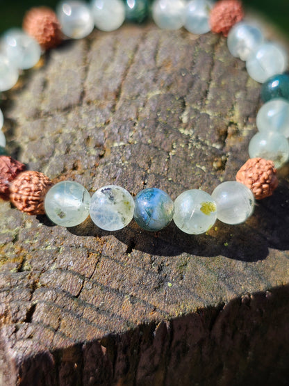 Bracelet Prehnite, Agate mousse et Rudraksha