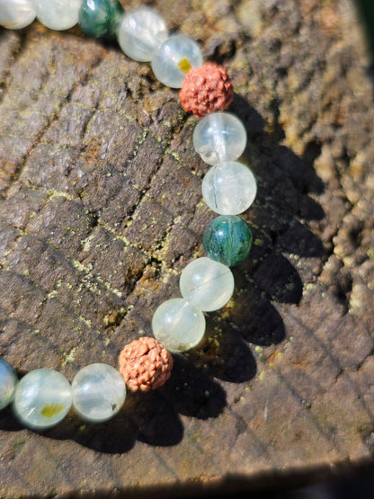 Bracelet Prehnite, Agate mousse et Rudraksha