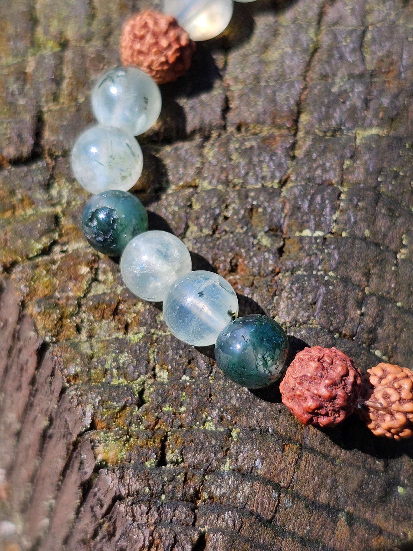 Bracelet Prehnite, Agate mousse et Rudraksha