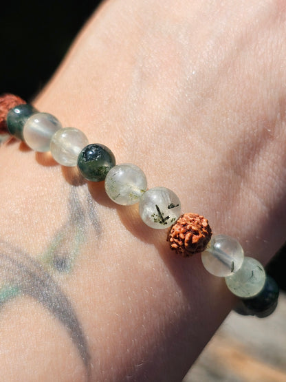 Bracelet Prehnite, Agate mousse et Rudraksha