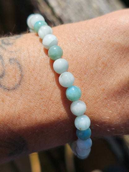 Bracelet Garniérite (pierre de lune verte) et Larimar