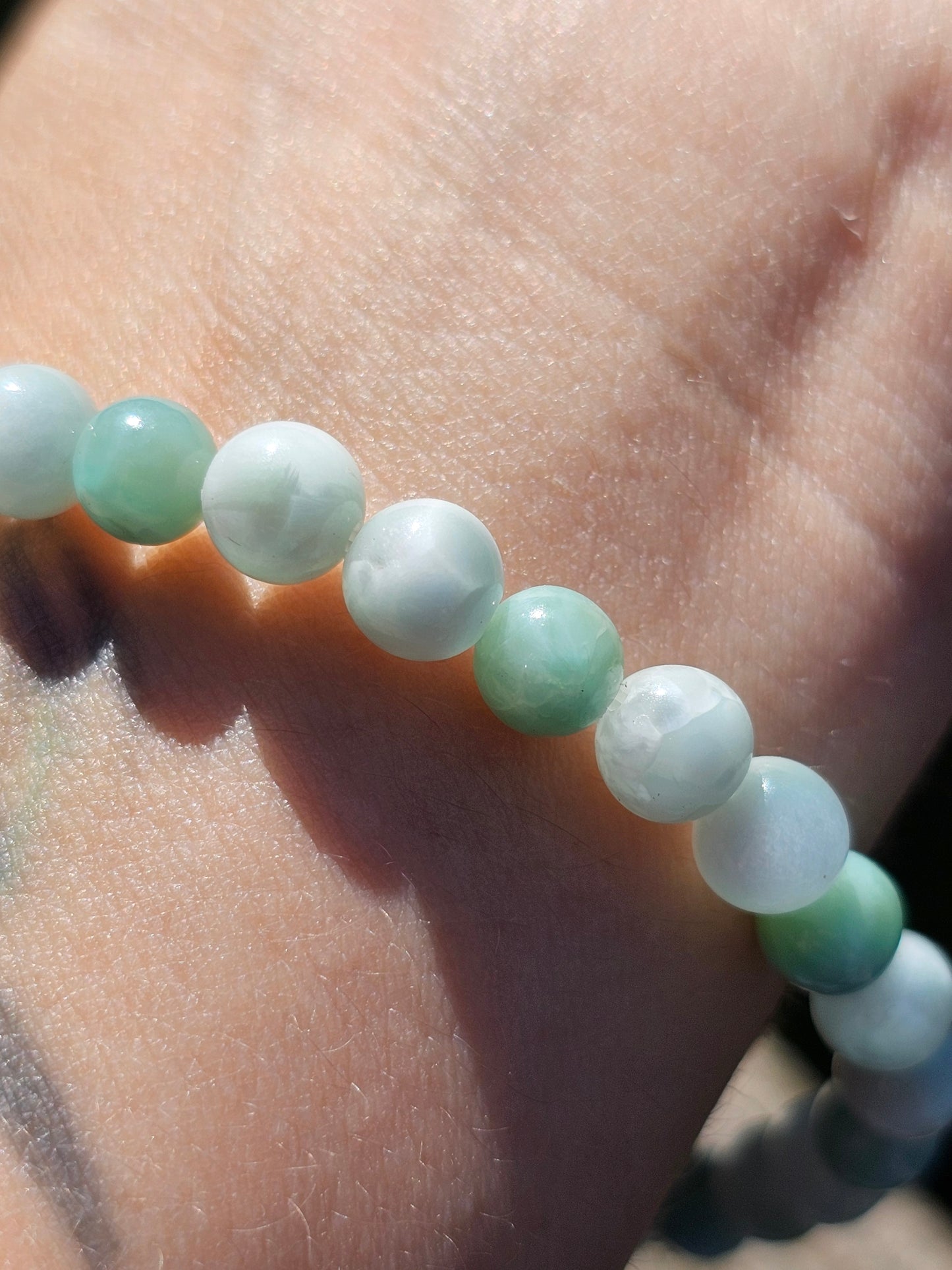 Bracelet Garniérite (pierre de lune verte) et Larimar