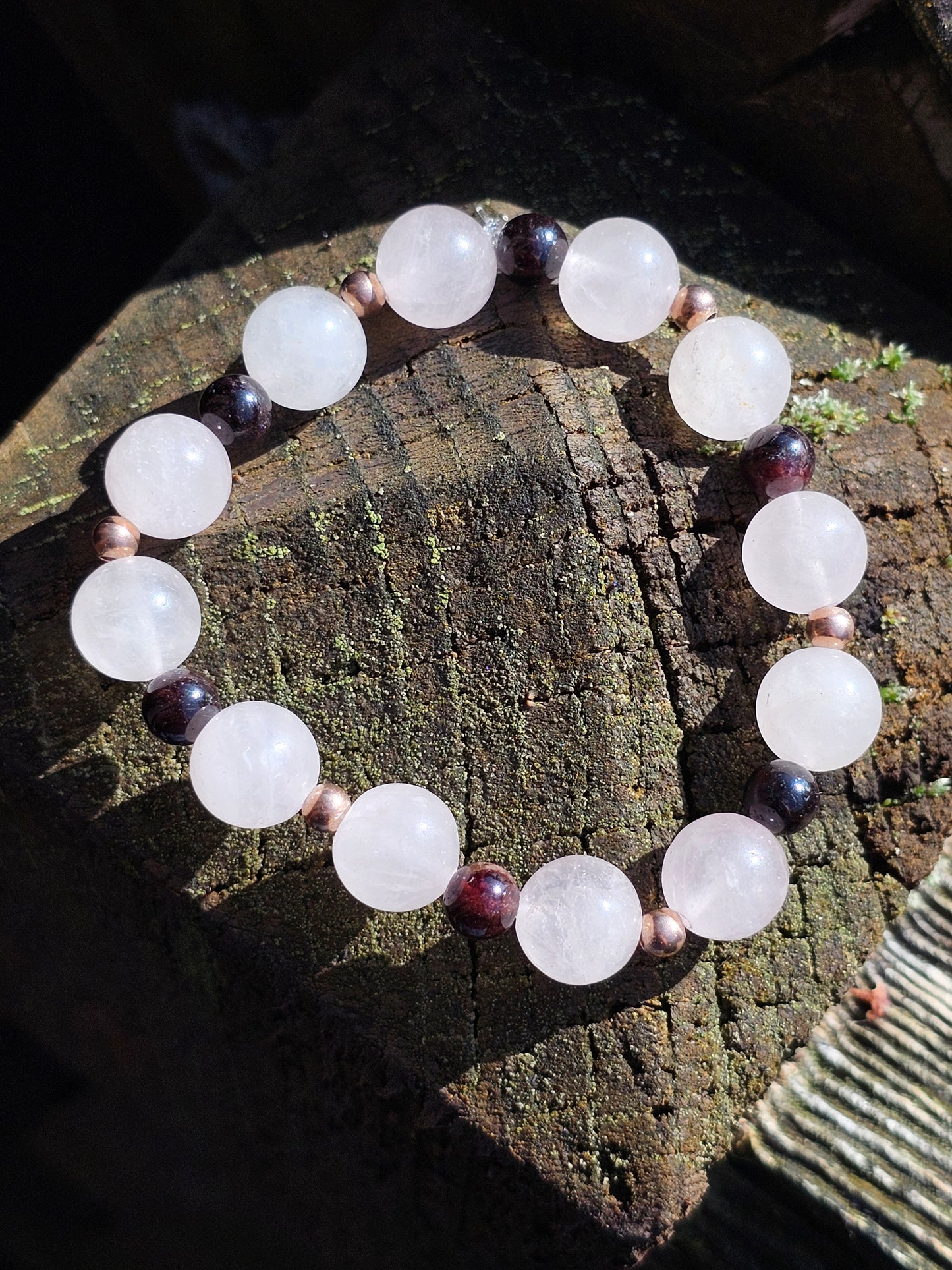 Bracelet Quartz rose, grenat almandin et argent rosé