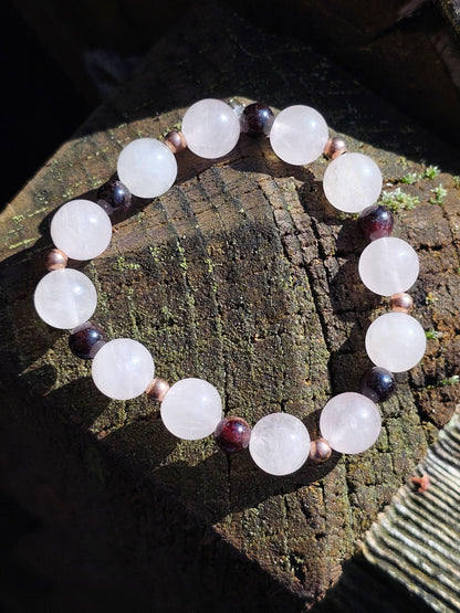 Bracelet Quartz rose, grenat almandin et argent rosé