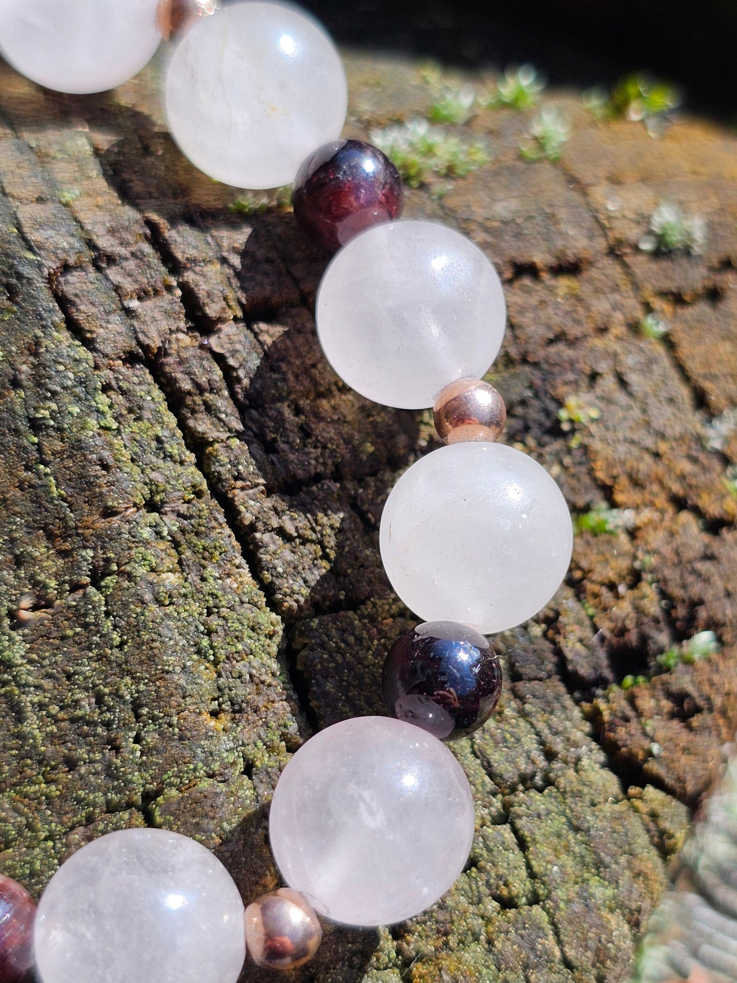 Bracelet Quartz rose, grenat almandin et argent rosé