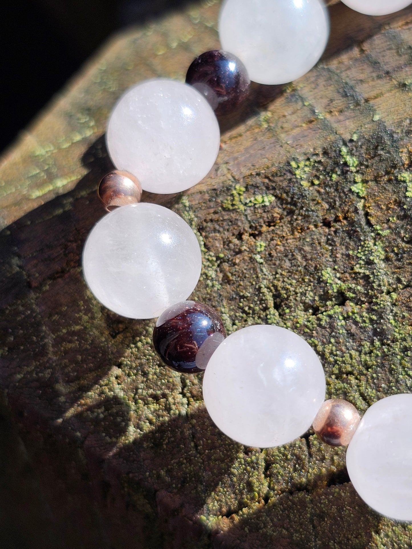 Bracelet Quartz rose, grenat almandin et argent rosé