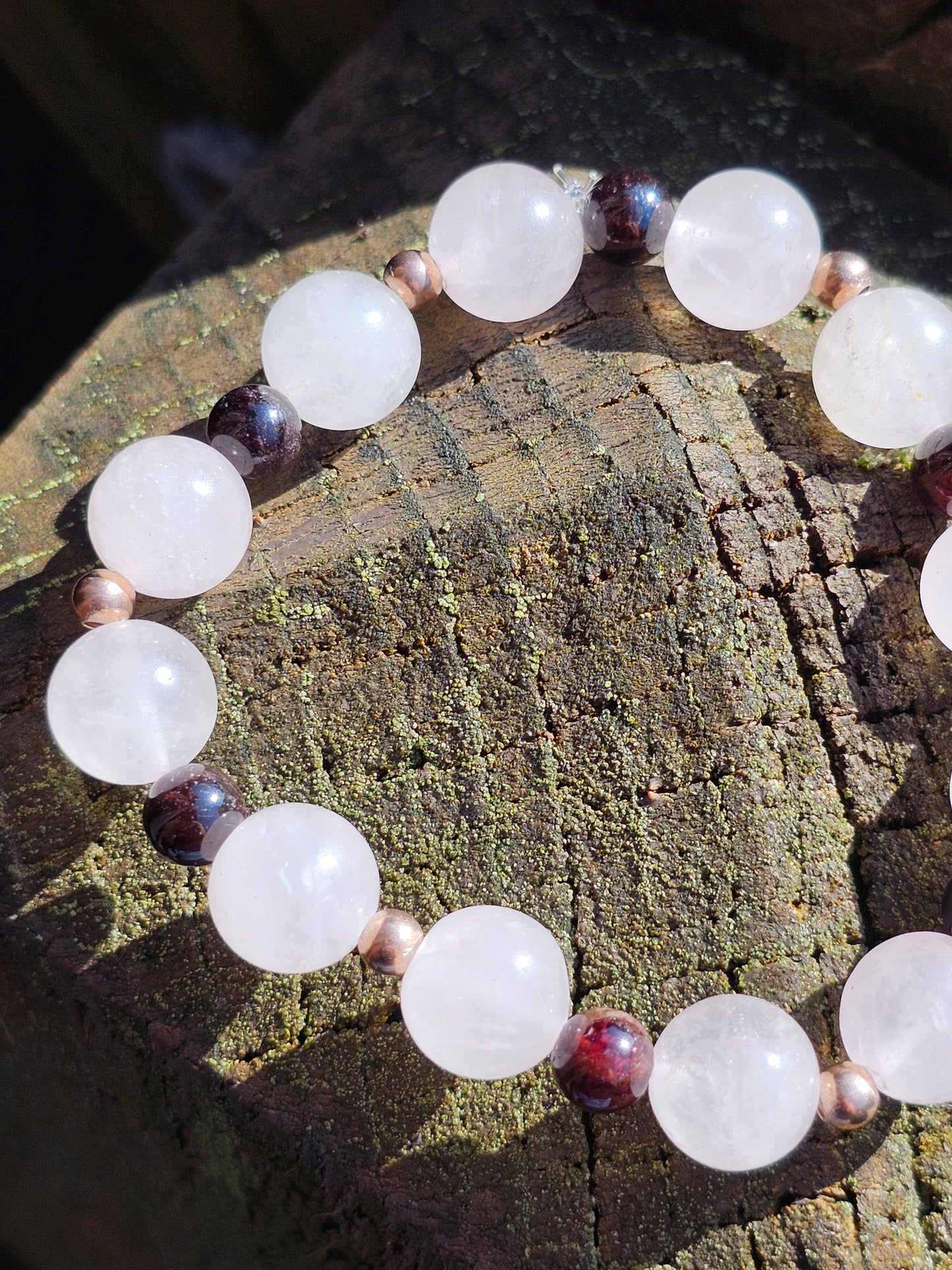 Bracelet Quartz rose, grenat almandin et argent rosé