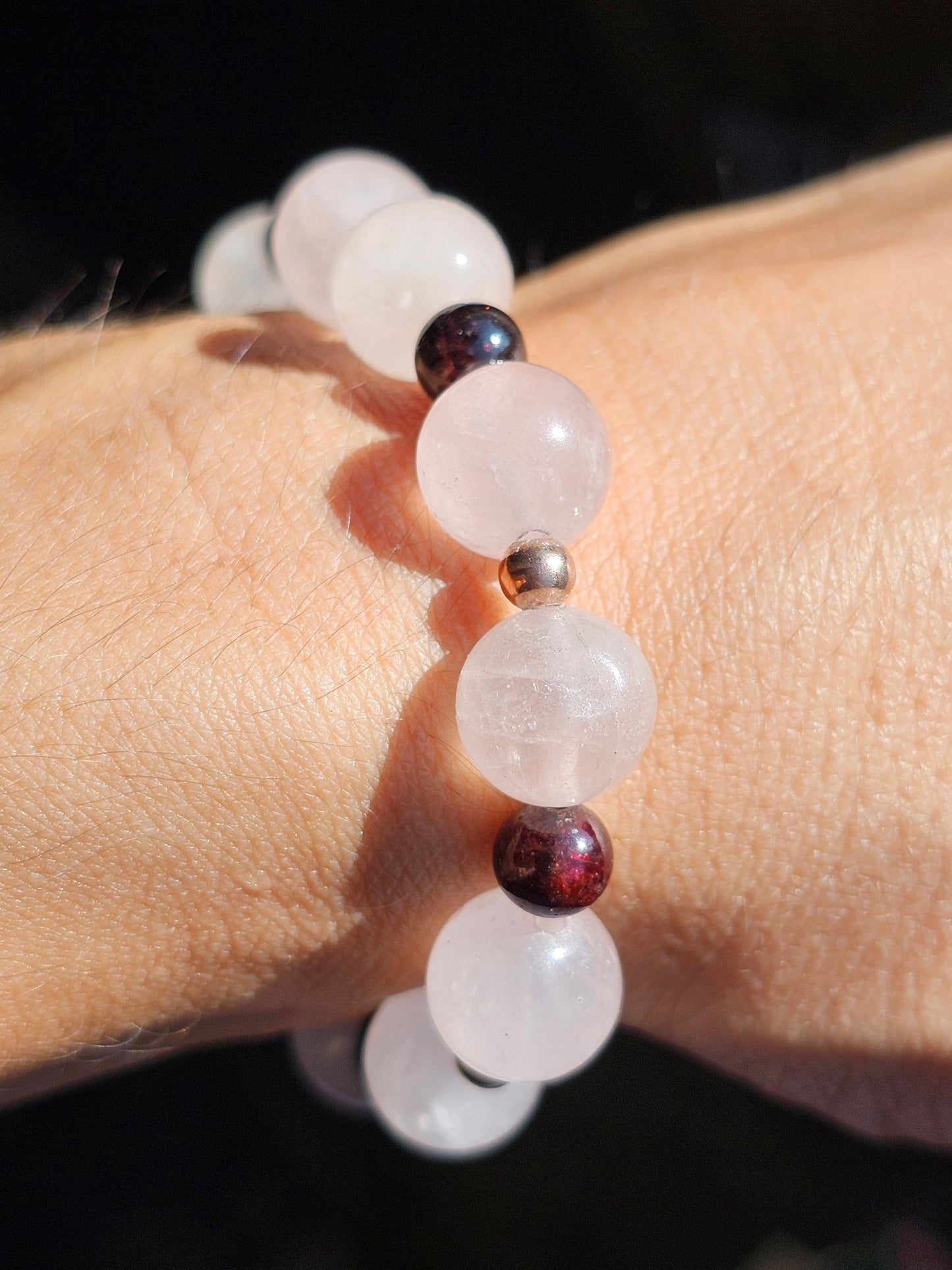 Bracelet Quartz rose, grenat almandin et argent rosé