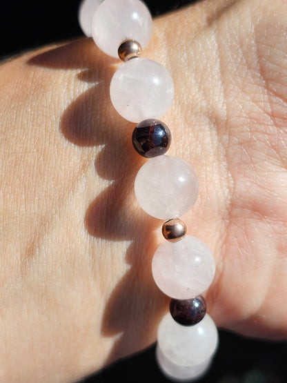 Bracelet Quartz rose, grenat almandin et argent rosé