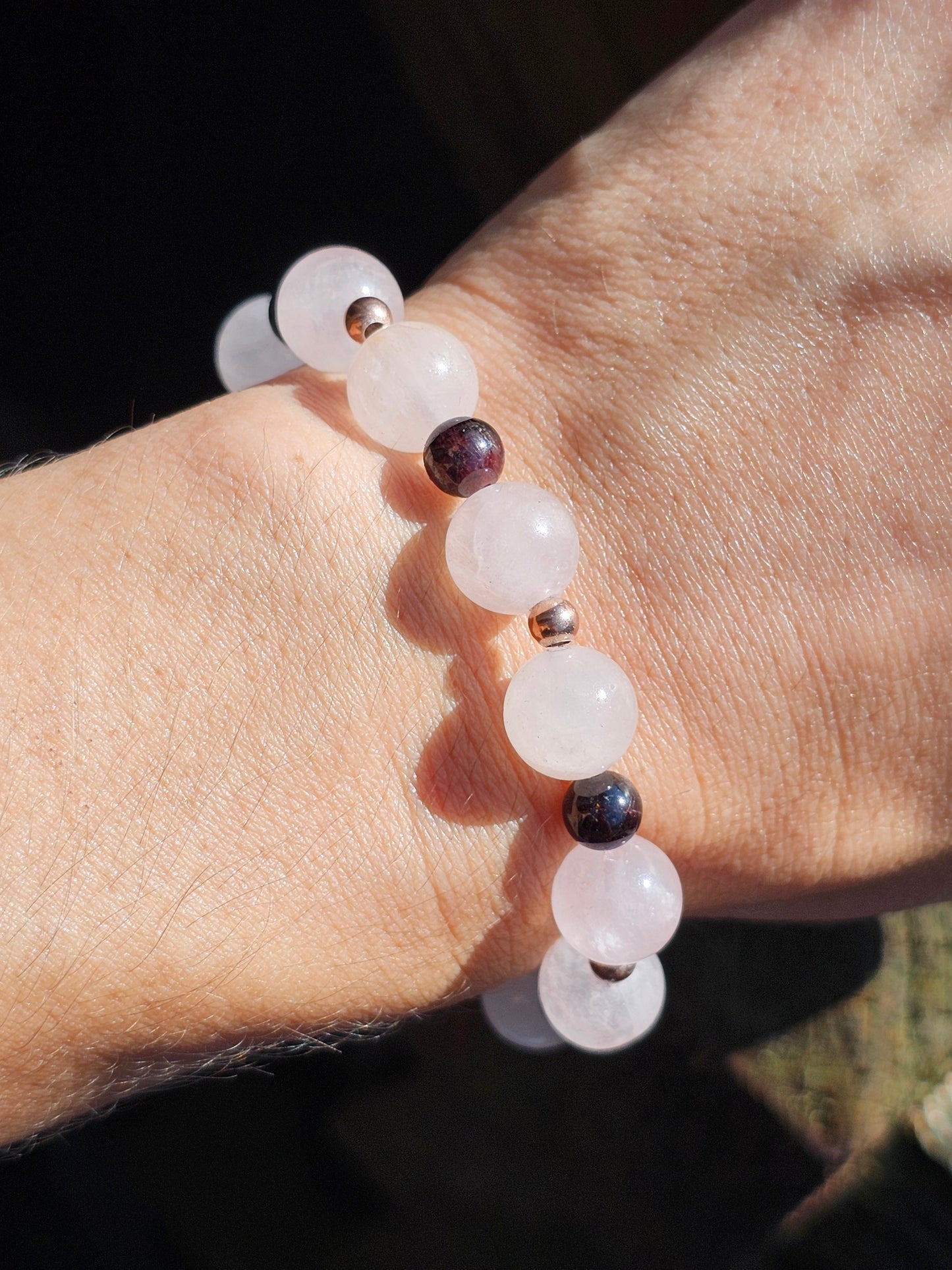 Bracelet Quartz rose, grenat almandin et argent rosé