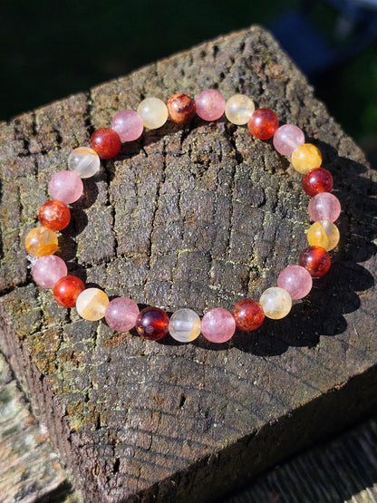 Bracelet Grenat hessonite, quartz fraise et quartz hématoïde jaune