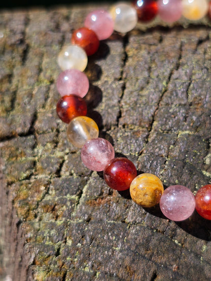 Bracelet Grenat hessonite, quartz fraise et quartz hématoïde jaune