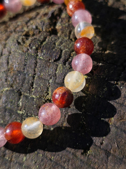 Bracelet Grenat hessonite, quartz fraise et quartz hématoïde jaune