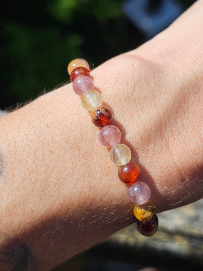 Bracelet Grenat hessonite, quartz fraise et quartz hématoïde jaune