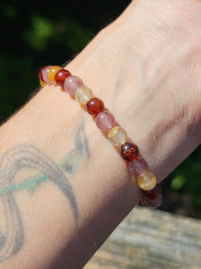 Bracelet Grenat hessonite, quartz fraise et quartz hématoïde jaune