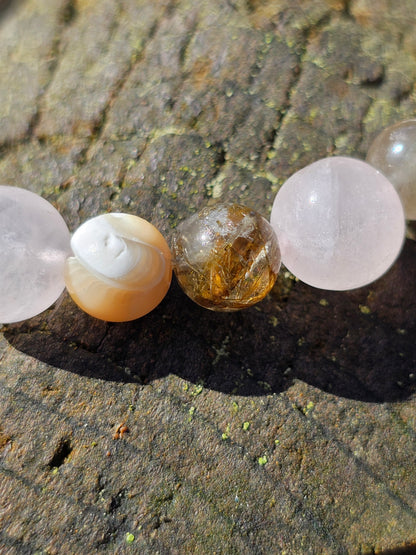 Bracelet Rutile, Quartz rose et nacre beige 8mm et 10mm