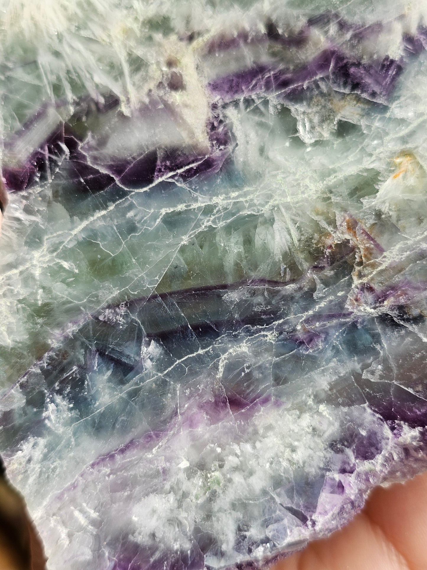 Tranche de Fluorite snowflake (ou feather) F9