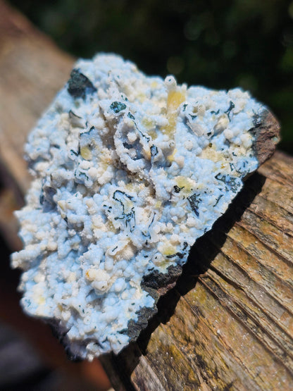 Calcédoine corail bleu avec Okénite, calcite et agate mousse CC18