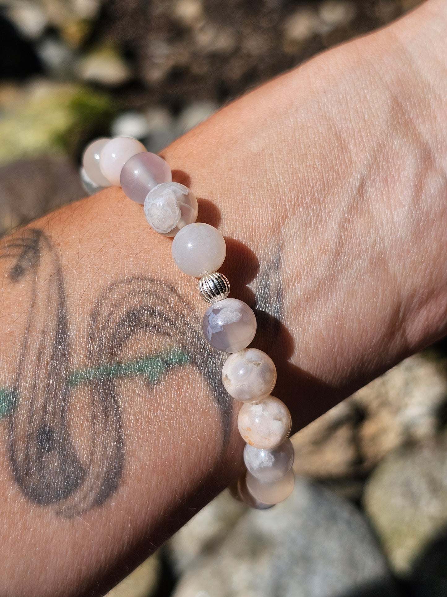 Bracelet Pierre de lune et Agate flleurs