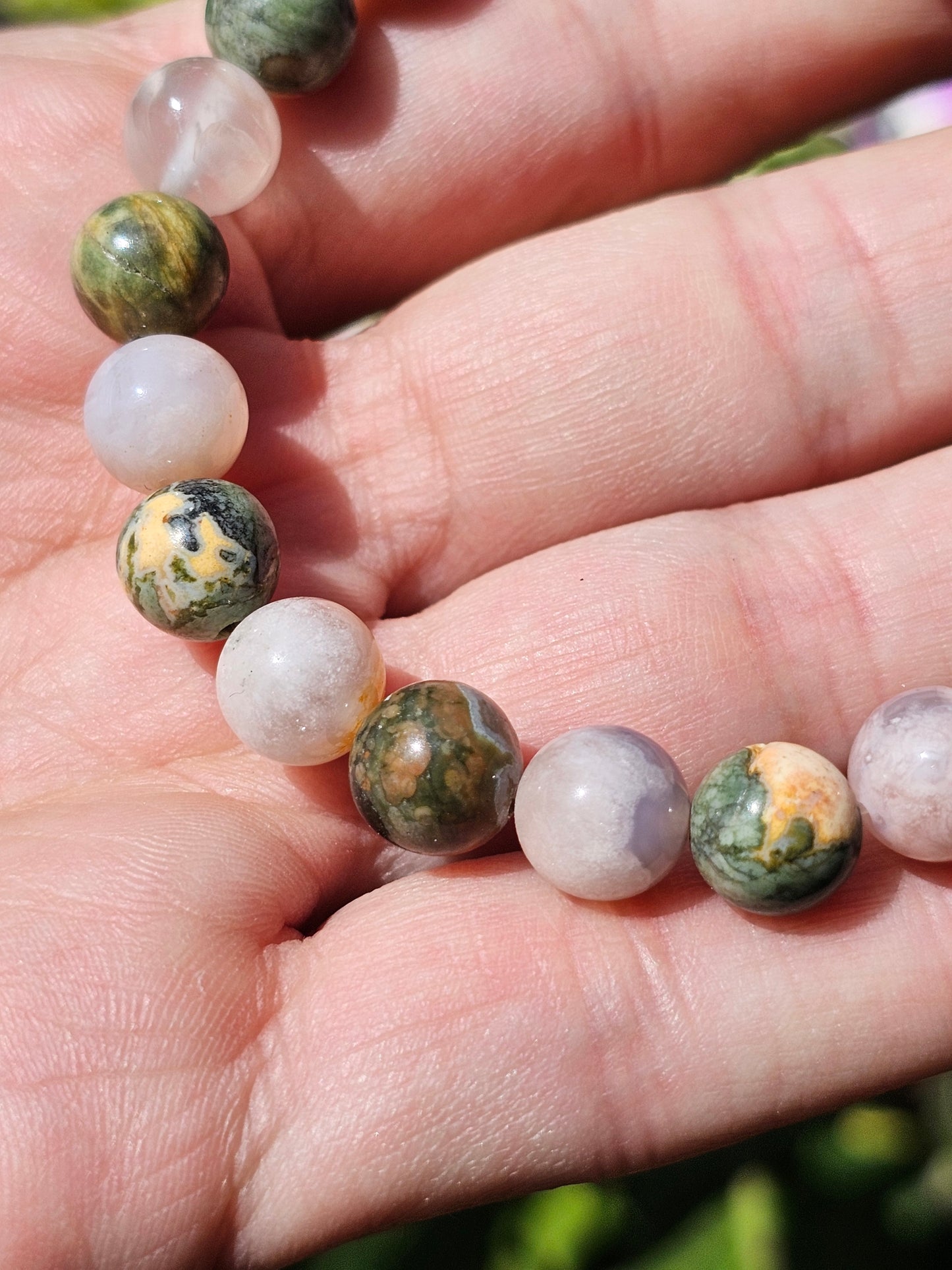 Bracelet Rhyolite et Agate fleurs