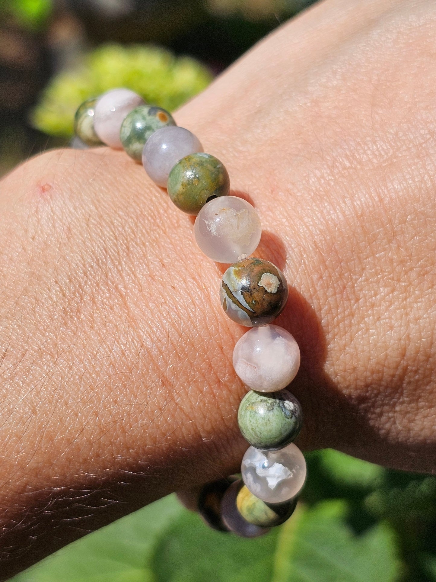 Bracelet Rhyolite et Agate fleurs