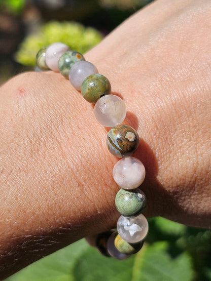 Bracelet Rhyolite et Agate fleurs
