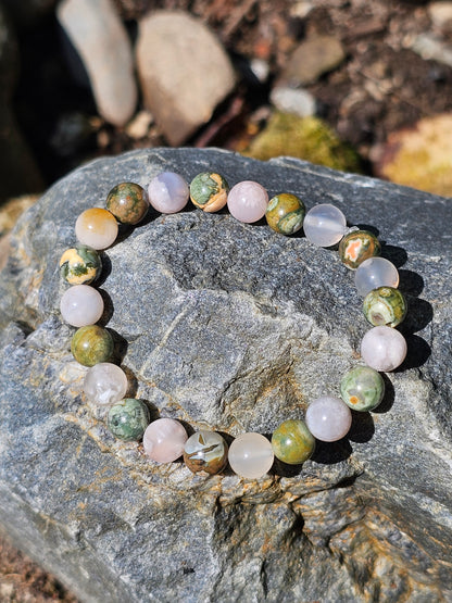 Bracelet Rhyolite et Agate fleurs