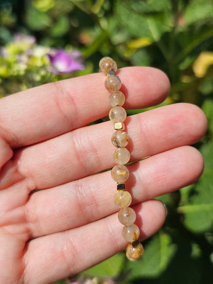 Bracelet Rutile Hématite et or fin