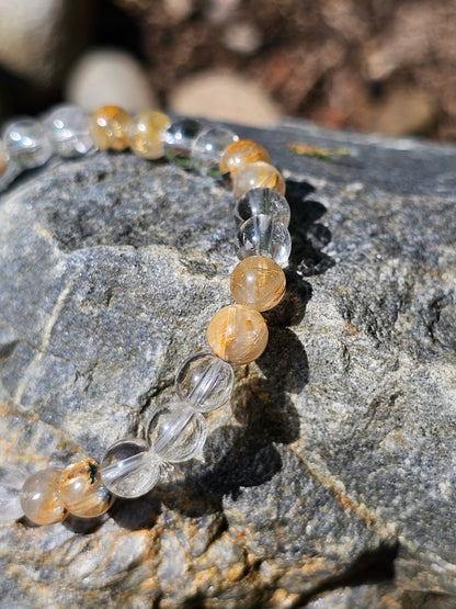 Bracelet Rutile Hématite et Cristal de roche