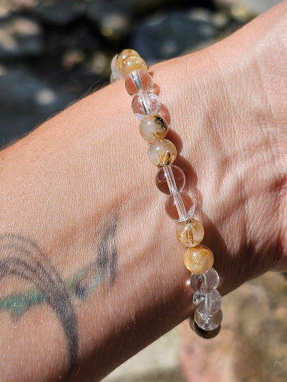 Bracelet Rutile Hématite et Cristal de roche