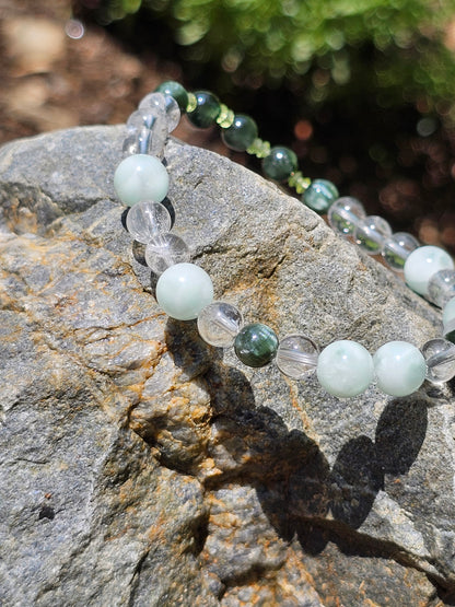 Bracelet Séraphinite, Garniérite, Péridot et cristal de roche