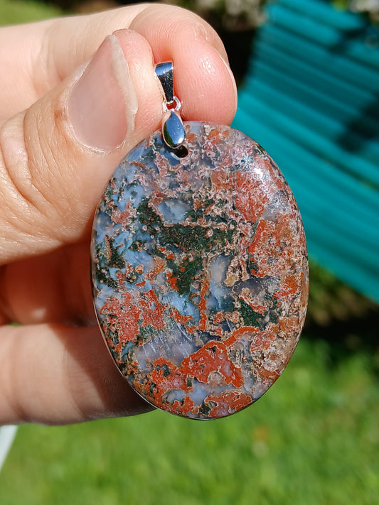 Pendentif Agate mousse rouge n°2